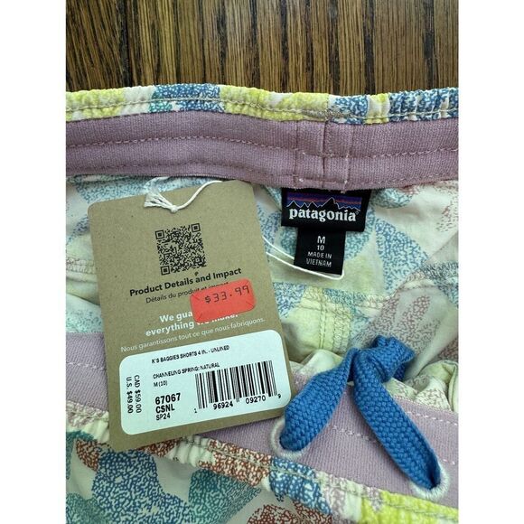 Patagonia Kids Girls Baggies 4" Inseam Unlined Shorts Channeling Spring Medium - Picture 3 of 4